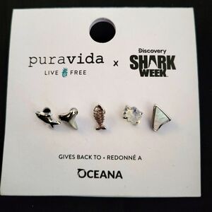 Pura Vida Shark Week Silver Earring Set